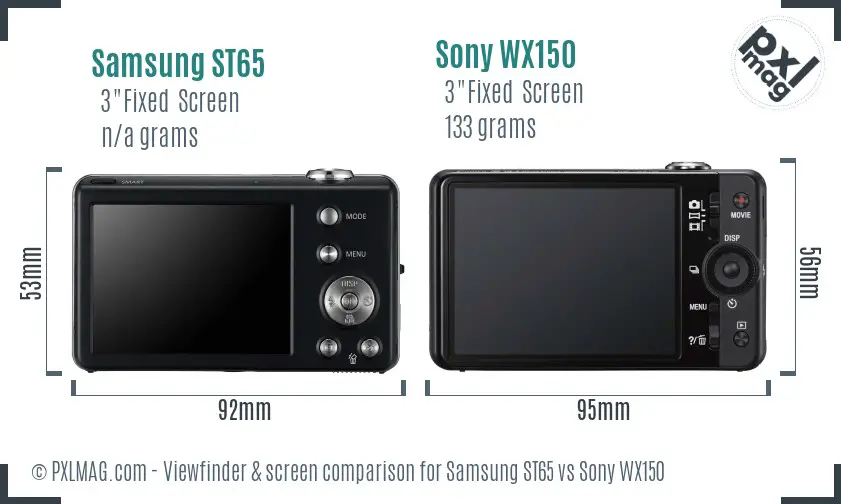 Samsung ST65 vs Sony WX150 Screen and Viewfinder comparison