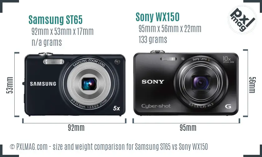 Samsung ST65 vs Sony WX150 size comparison