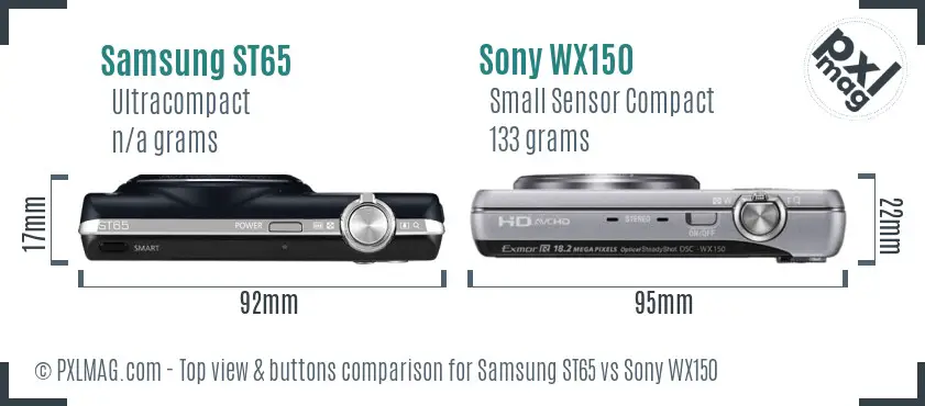 Samsung ST65 vs Sony WX150 top view buttons comparison