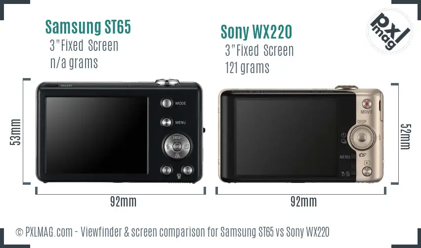 Samsung ST65 vs Sony WX220 Screen and Viewfinder comparison