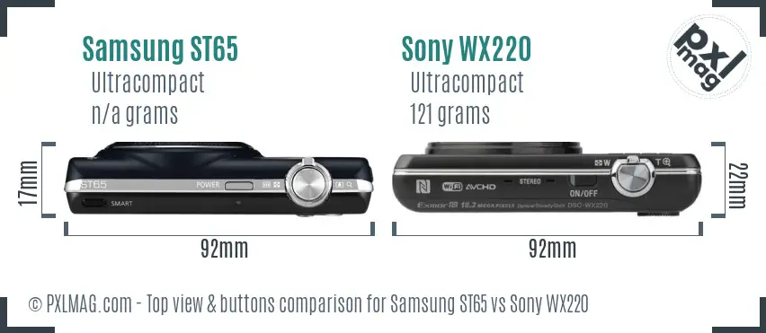 Samsung ST65 vs Sony WX220 top view buttons comparison