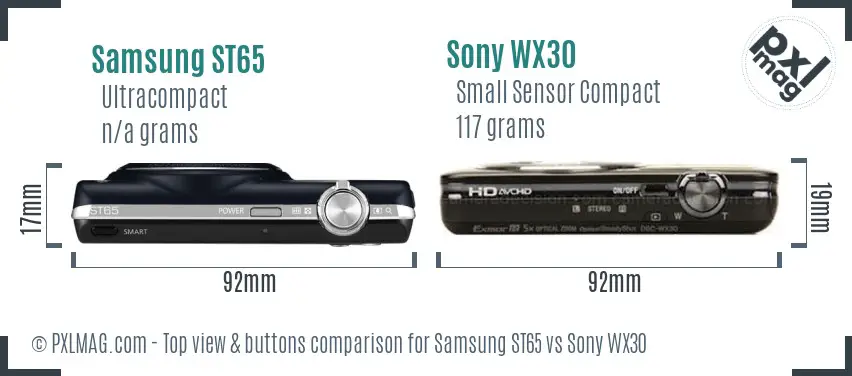 Samsung ST65 vs Sony WX30 top view buttons comparison Samsung ST65 vs Sony WX30 top view buttons comparison