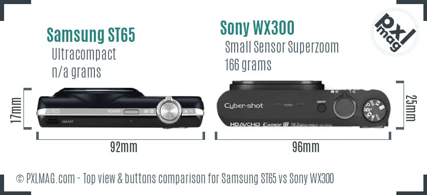 Samsung ST65 vs Sony WX300 top view buttons comparison