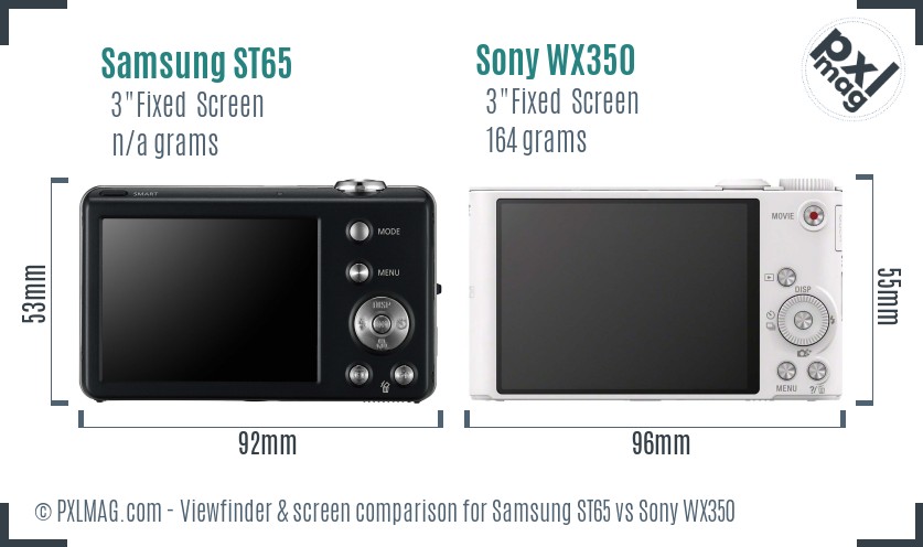 Samsung ST65 vs Sony WX350 Screen and Viewfinder comparison
