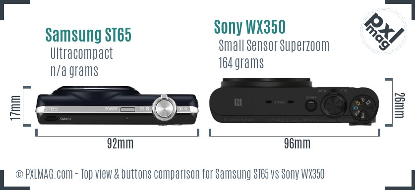 Samsung ST65 vs Sony WX350 top view buttons comparison