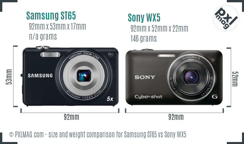 Samsung ST65 vs Sony WX5 size comparison