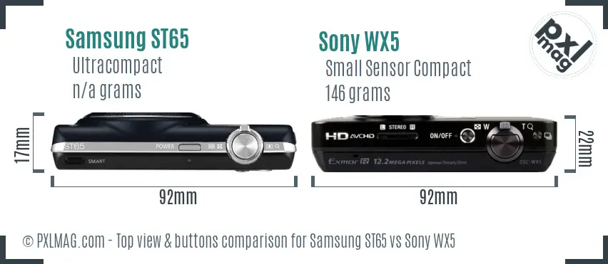 Samsung ST65 vs Sony WX5 top view buttons comparison