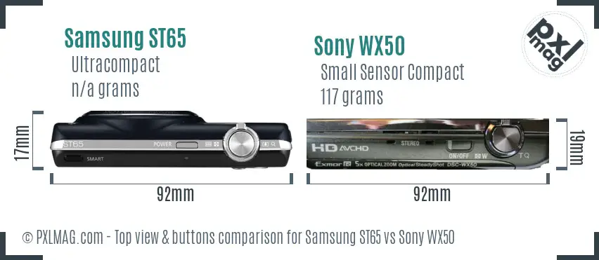 Samsung ST65 vs Sony WX50 top view buttons comparison Samsung ST65 vs Sony WX50 top view buttons comparison