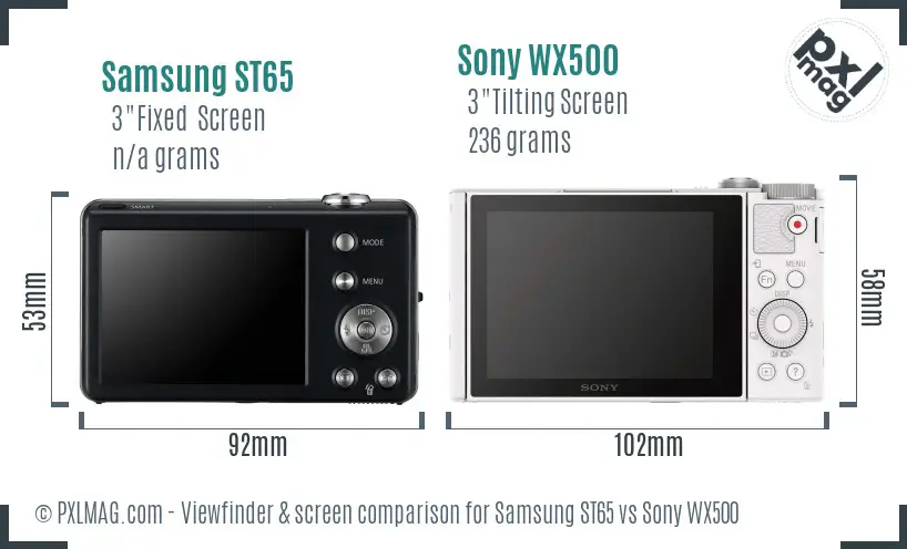 Samsung ST65 vs Sony WX500 Screen and Viewfinder comparison