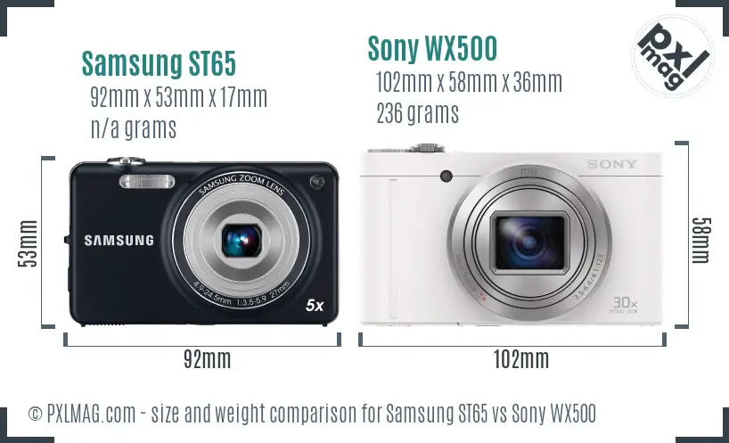 Samsung ST65 vs Sony WX500 size comparison