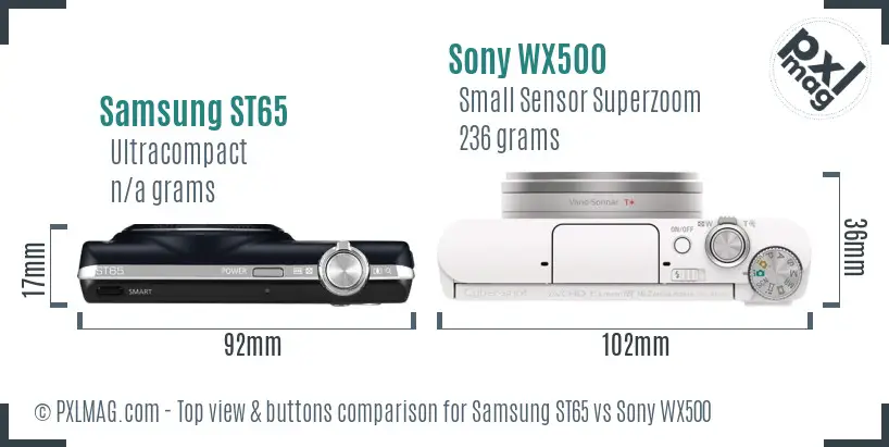 Samsung ST65 vs Sony WX500 top view buttons comparison