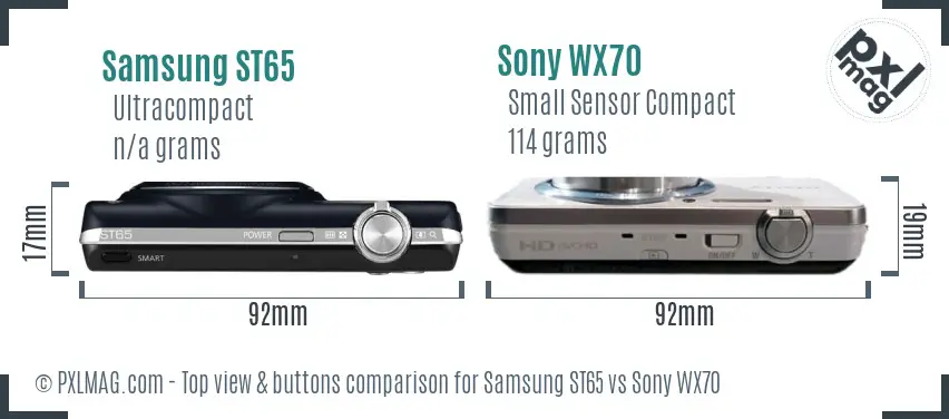 Samsung ST65 vs Sony WX70 top view buttons comparison Samsung ST65 vs Sony WX70 top view buttons comparison