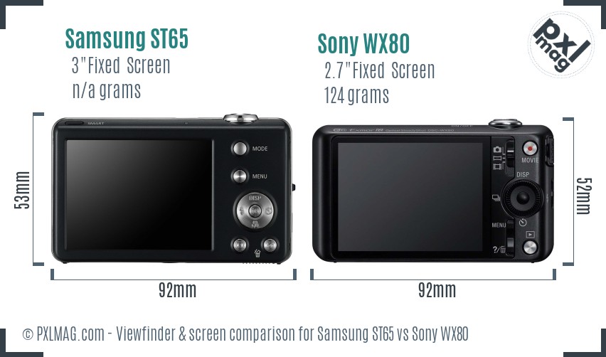 Samsung ST65 vs Sony WX80 Screen and Viewfinder comparison