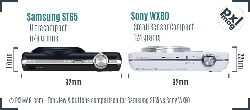 Samsung ST65 vs Sony WX80 top view buttons comparison