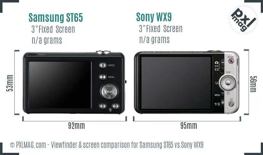 Samsung ST65 vs Sony WX9 Screen and Viewfinder comparison