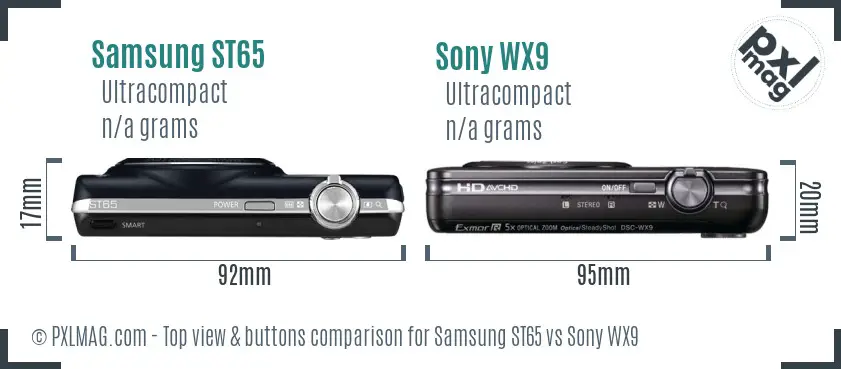 Samsung ST65 vs Sony WX9 top view buttons comparison