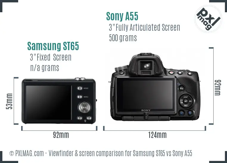 Samsung ST65 vs Sony A55 Screen and Viewfinder comparison