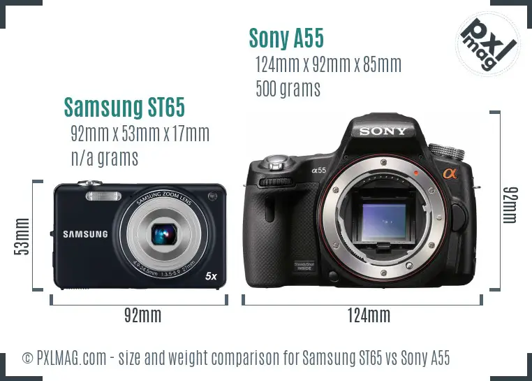 Samsung ST65 vs Sony A55 size comparison