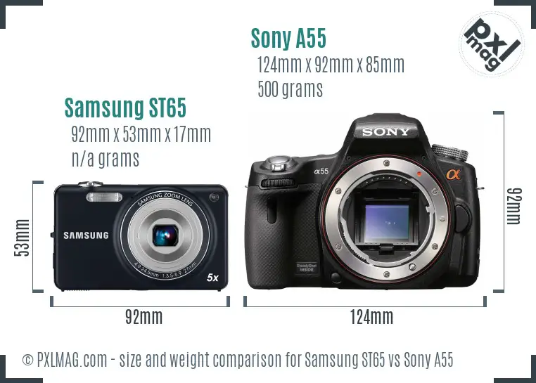 Samsung ST65 vs Sony A55 size comparison Samsung ST65 vs Sony A55 size comparison