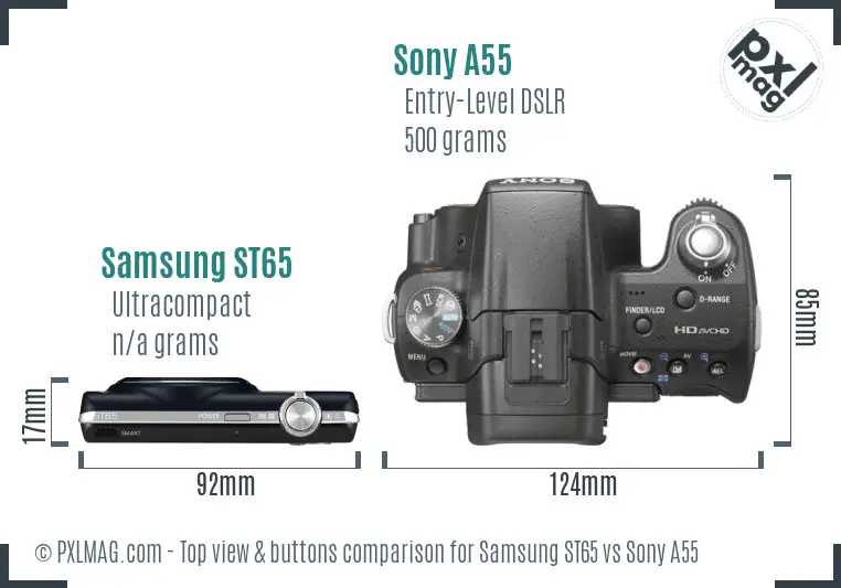 Samsung ST65 vs Sony A55 top view buttons comparison