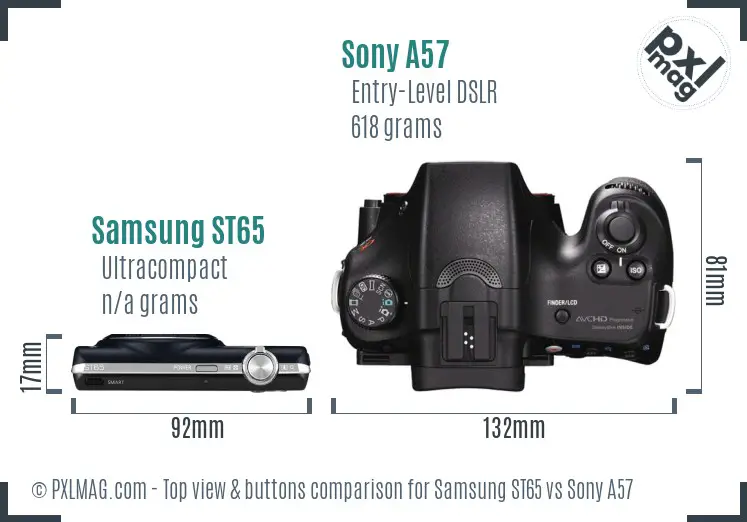 Samsung ST65 vs Sony A57 top view buttons comparison