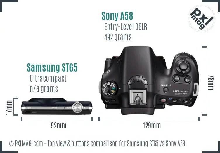 Samsung ST65 vs Sony A58 top view buttons comparison Samsung ST65 vs Sony A58 top view buttons comparison