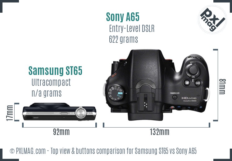 Samsung ST65 vs Sony A65 top view buttons comparison