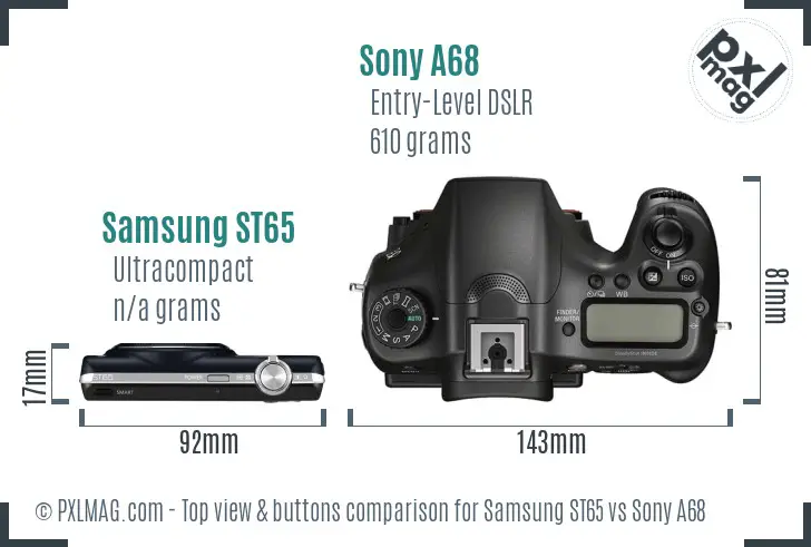 Samsung ST65 vs Sony A68 top view buttons comparison Samsung ST65 vs Sony A68 top view buttons comparison