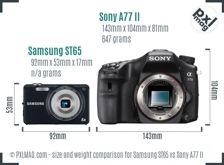 Samsung ST65 vs Sony A77 II size comparison