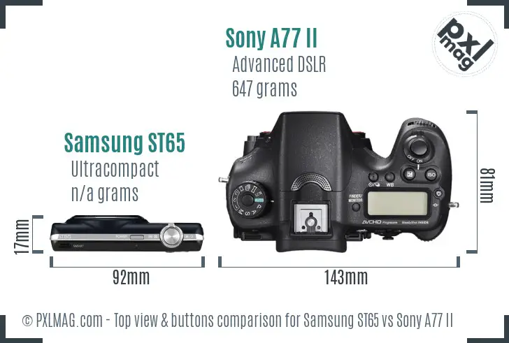 Samsung ST65 vs Sony A77 II top view buttons comparison