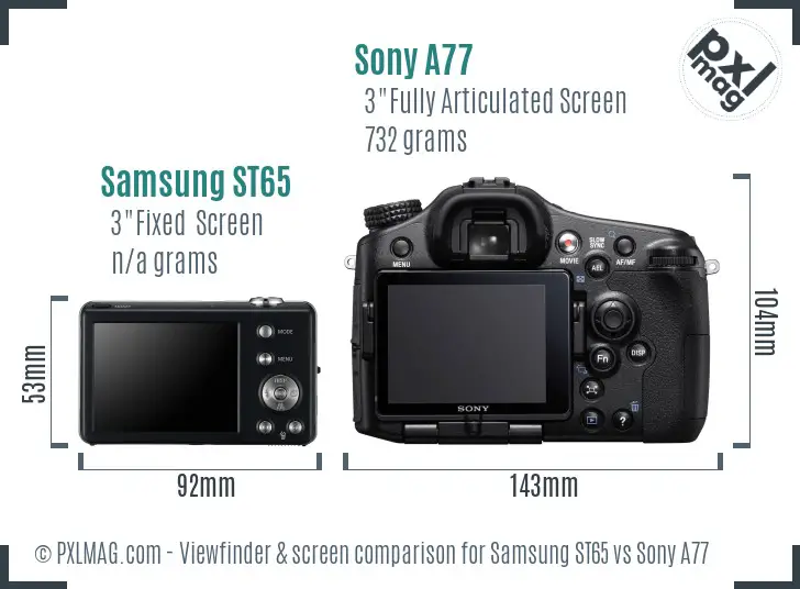 Samsung ST65 vs Sony A77 Screen and Viewfinder comparison Samsung ST65 vs Sony A77 Screen and Viewfinder comparison