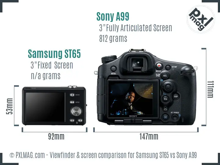 Samsung ST65 vs Sony A99 Screen and Viewfinder comparison