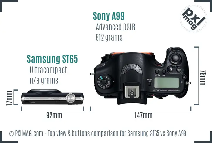 Samsung ST65 vs Sony A99 top view buttons comparison