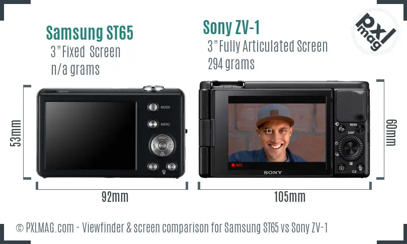 Samsung ST65 vs Sony ZV-1 Screen and Viewfinder comparison Samsung ST65 vs Sony ZV-1 Screen and Viewfinder comparison