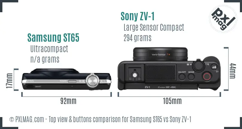 Samsung ST65 vs Sony ZV-1 top view buttons comparison Samsung ST65 vs Sony ZV-1 top view buttons comparison