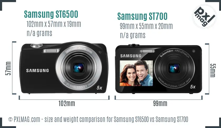 Samsung ST6500 vs Samsung ST700 size comparison