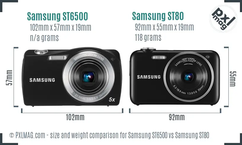 Samsung ST6500 vs Samsung ST80 size comparison