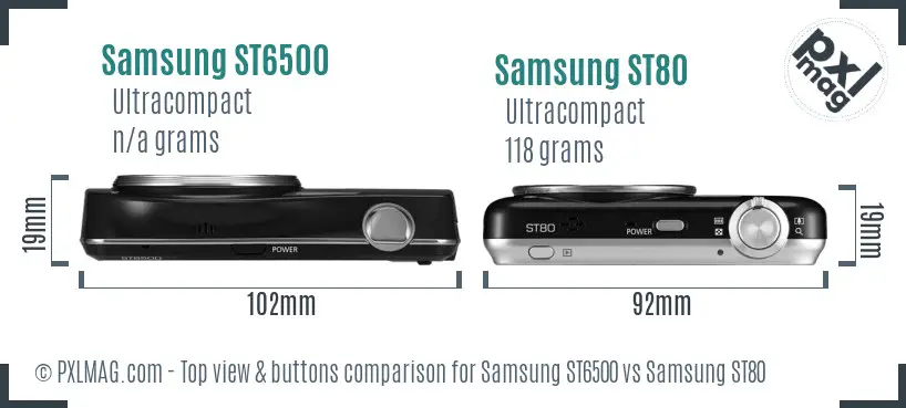 Samsung ST6500 vs Samsung ST80 top view buttons comparison
