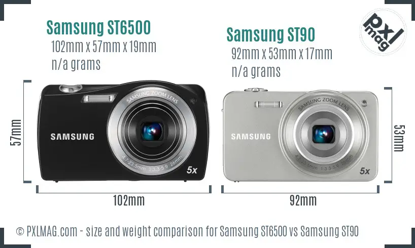 Samsung ST6500 vs Samsung ST90 size comparison