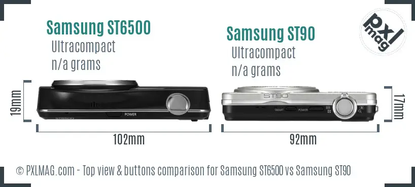 Samsung ST6500 vs Samsung ST90 top view buttons comparison
