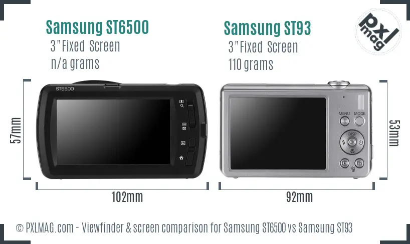 Samsung ST6500 vs Samsung ST93 Screen and Viewfinder comparison
