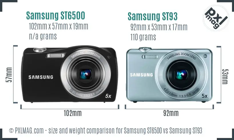 Samsung ST6500 vs Samsung ST93 size comparison
