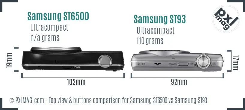 Samsung ST6500 vs Samsung ST93 top view buttons comparison