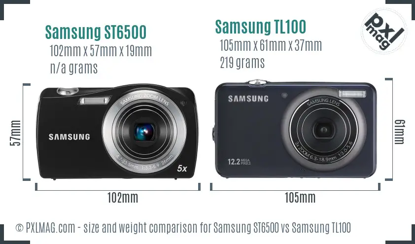 Samsung ST6500 vs Samsung TL100 size comparison