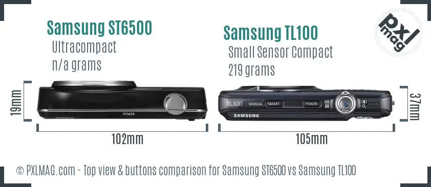 Samsung ST6500 vs Samsung TL100 top view buttons comparison