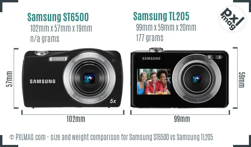 Samsung ST6500 vs Samsung TL205 size comparison