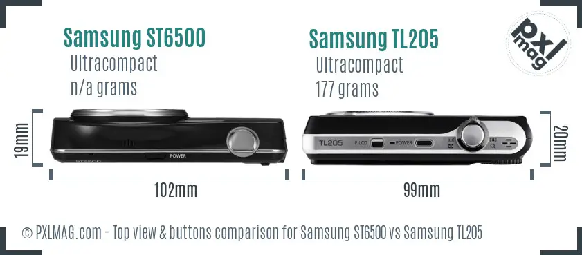 Samsung ST6500 vs Samsung TL205 top view buttons comparison