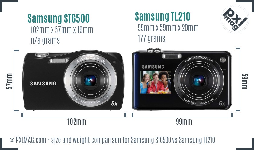 Samsung ST6500 vs Samsung TL210 size comparison