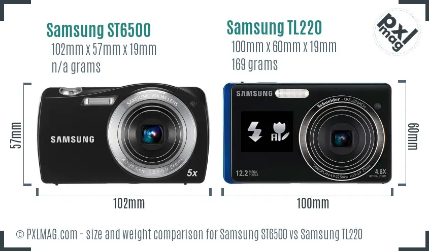 Samsung ST6500 vs Samsung TL220 size comparison