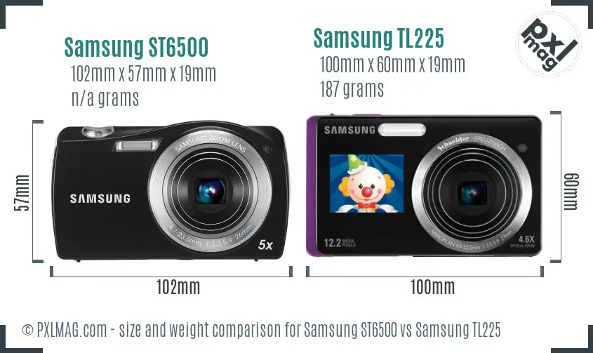 Samsung ST6500 vs Samsung TL225 size comparison